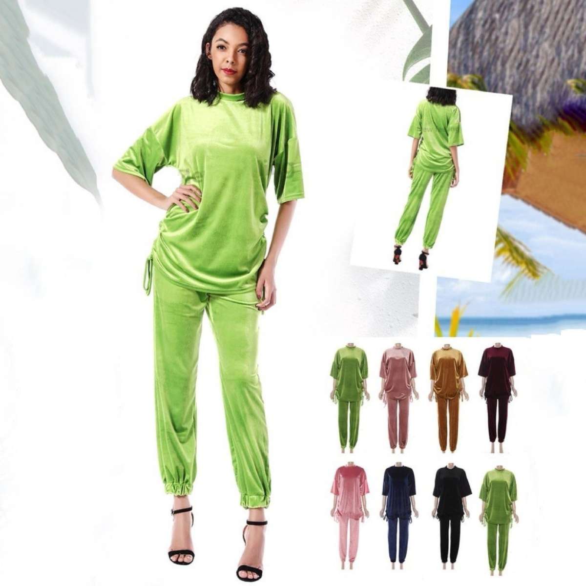 Drawstring Velvet Sets - NAVY BLUE / M