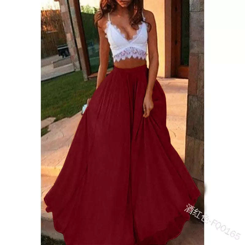 Chiffon Long Maxi Skirts - MAROON / 28