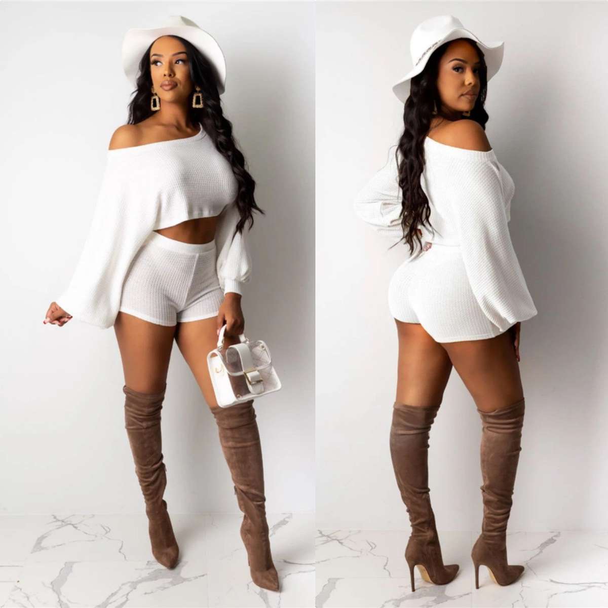 Knit 2 PieceShort Set - WHITE / M