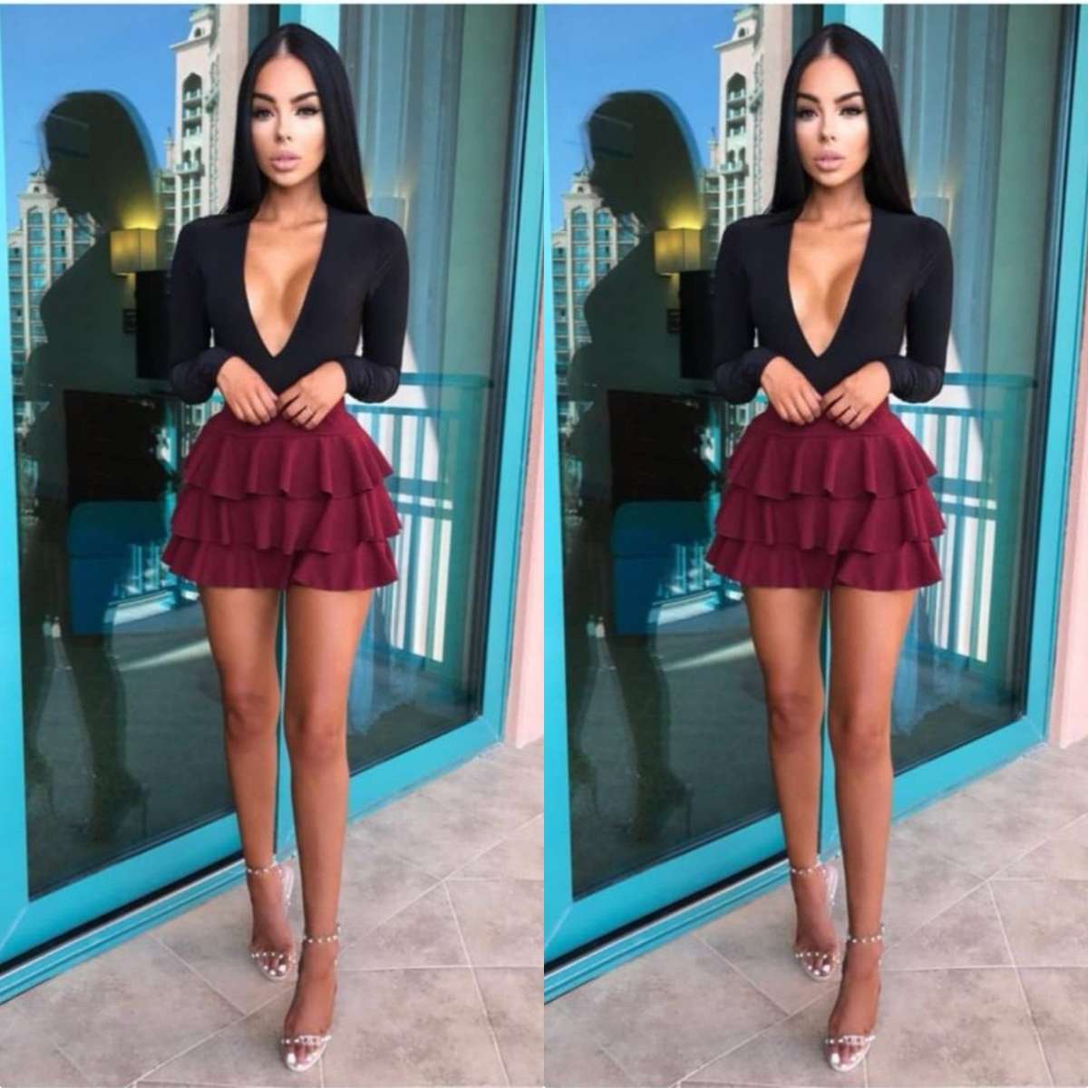 Wavely Mini Skirt - MAROON / L