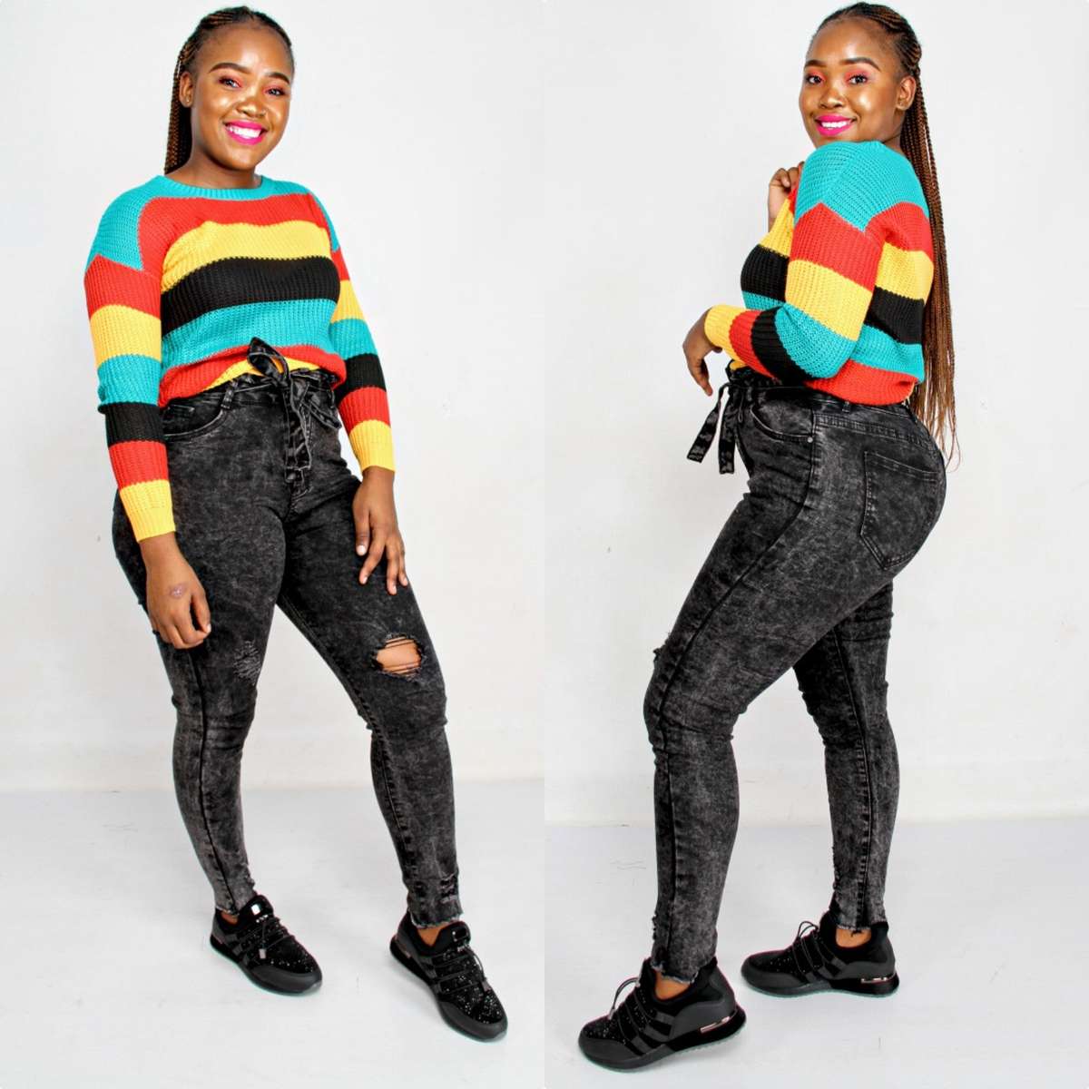 High Wasted Black Belted skinny jeans - 32