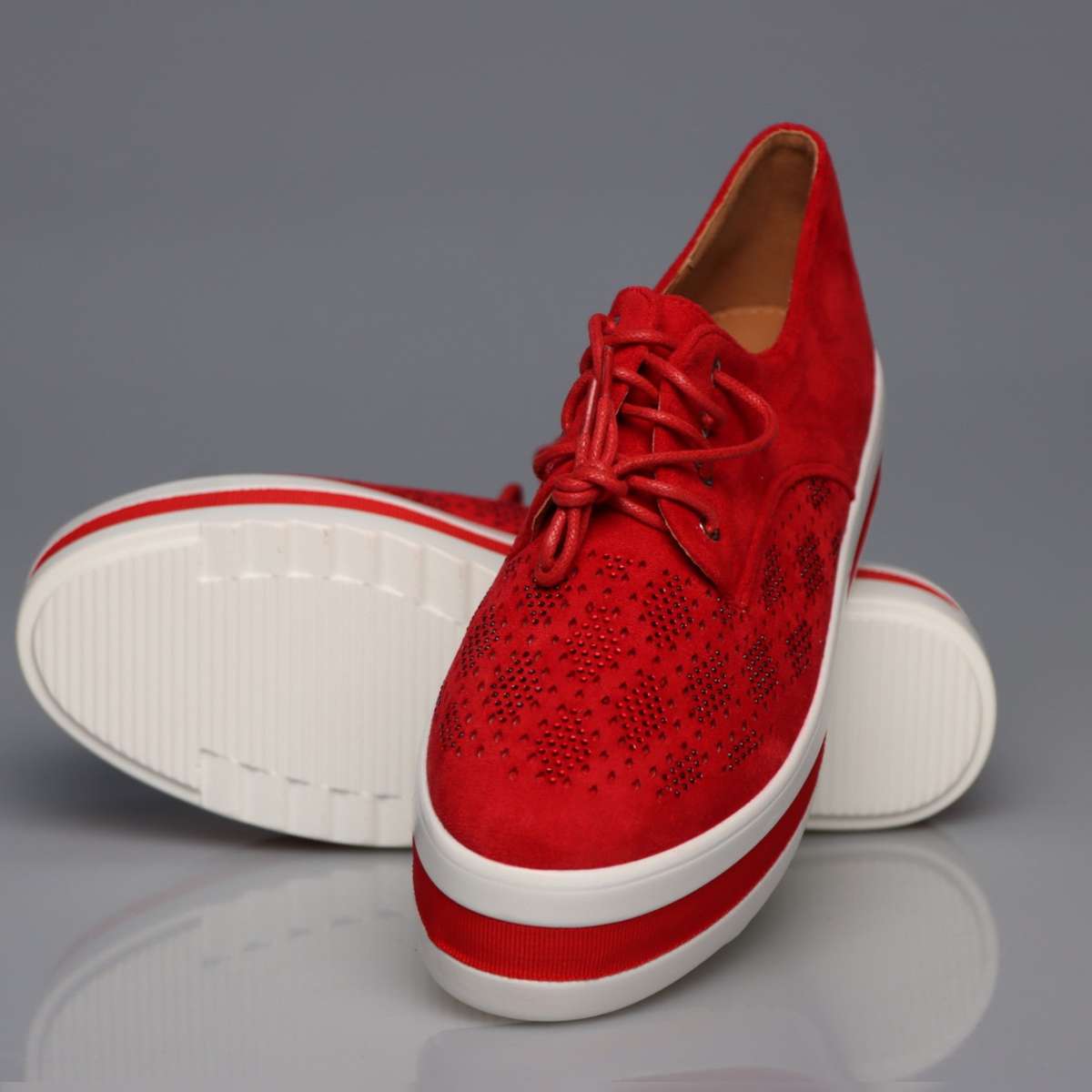 Hollow Platform Oxford Shoes - RED / 5
