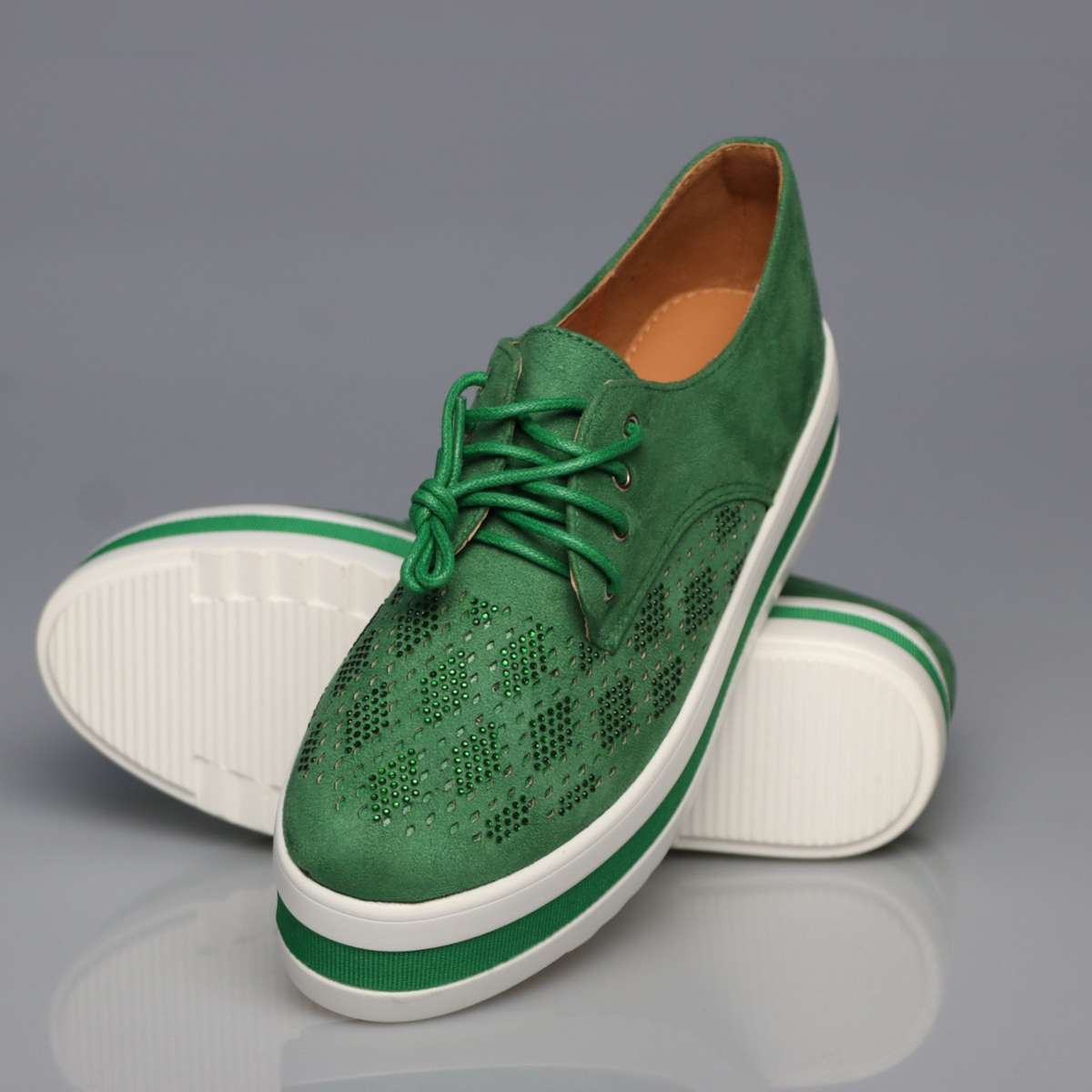 Hollow Platform Oxford Shoes - GREEN / 5