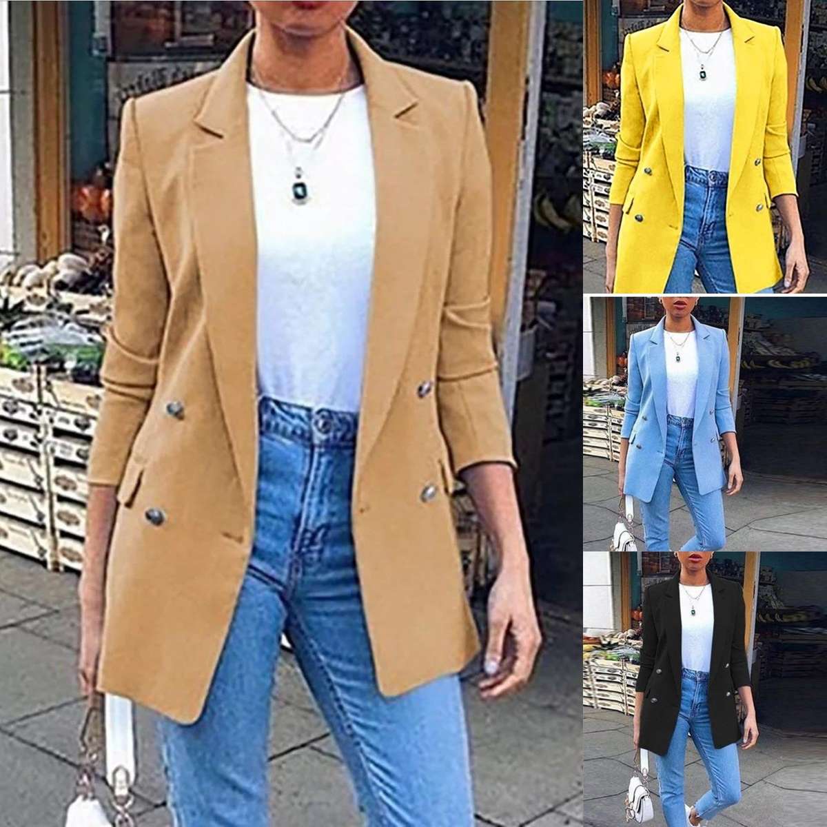 Double Breasted Blazer - MUSTARD / S
