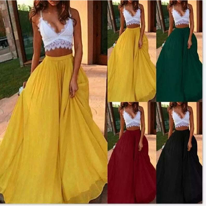 Chiffon Long Maxi Skirts - MAROON / 28
