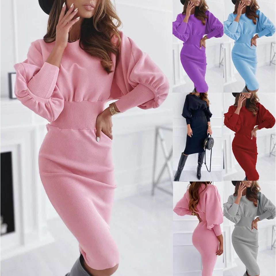 Vintage Lantern Sleeve Dress - BLACK / M