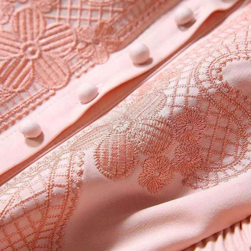 Emboidery Pleated Vintage Dress - XXL