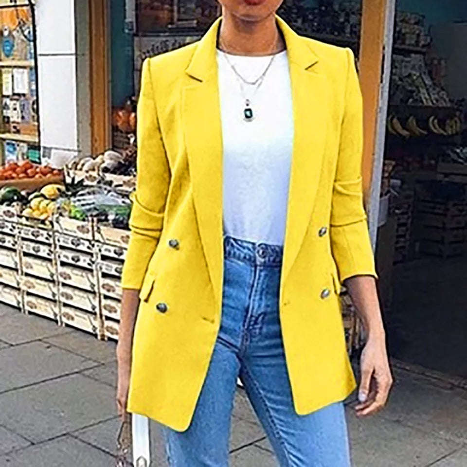 Double Breasted Blazer - MUSTARD / S