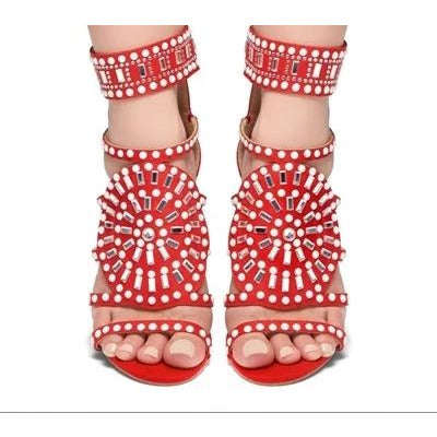 Open Toe Rhinestone Design High - RED / 6