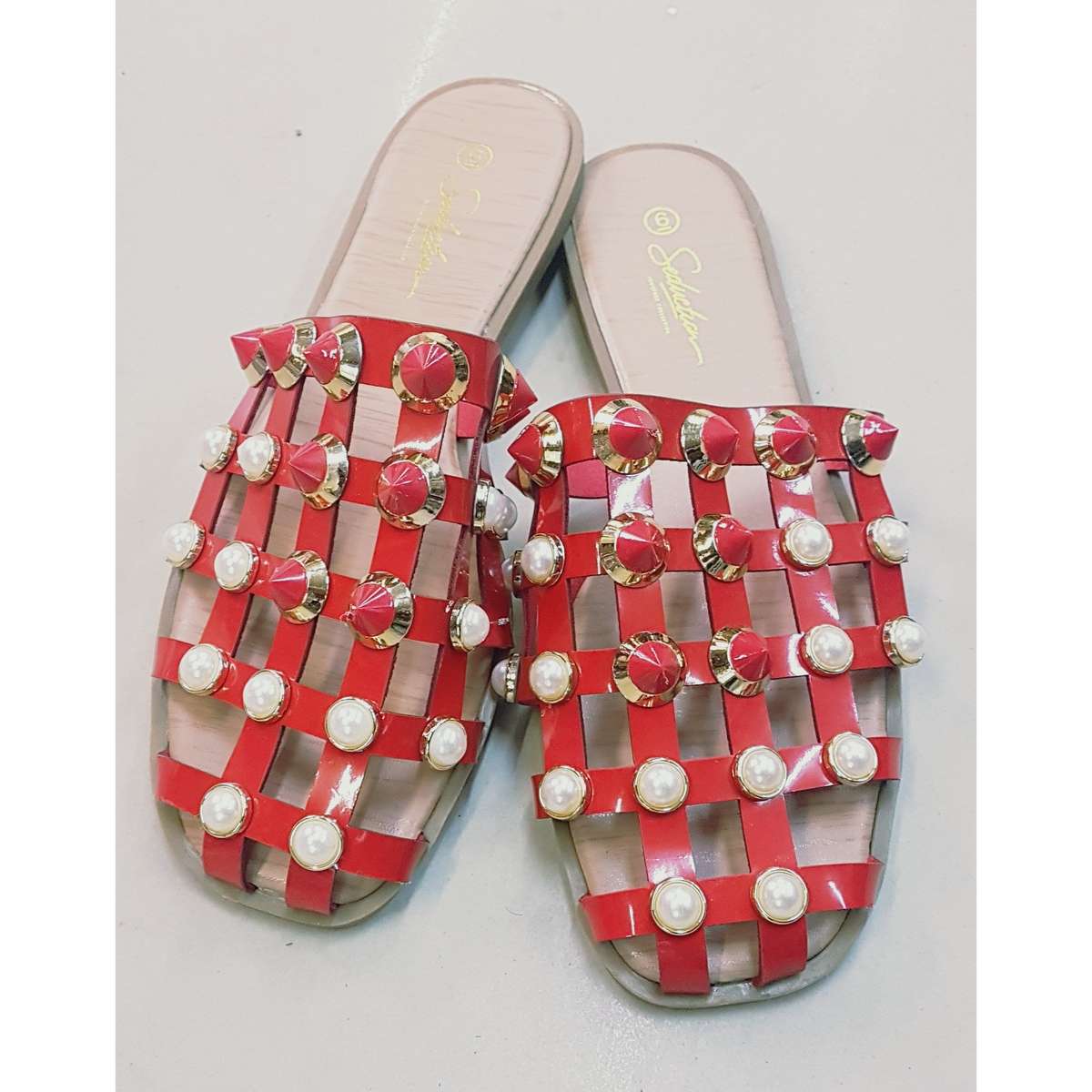 studded flat sandals - YELLOW / 7