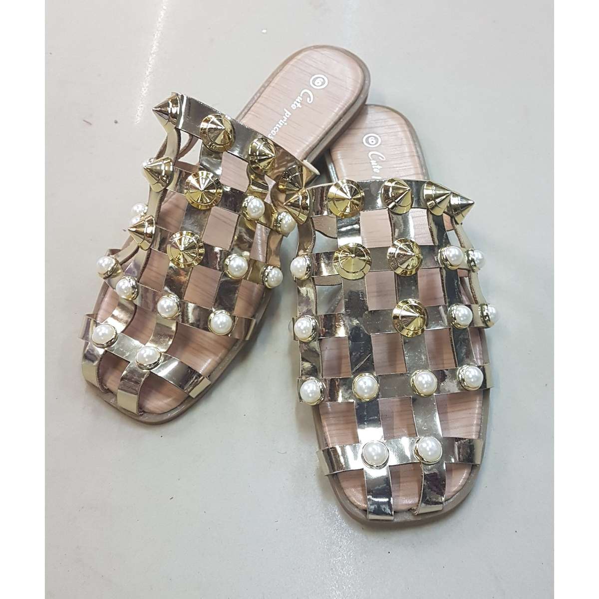 studded flat sandals - YELLOW / 7