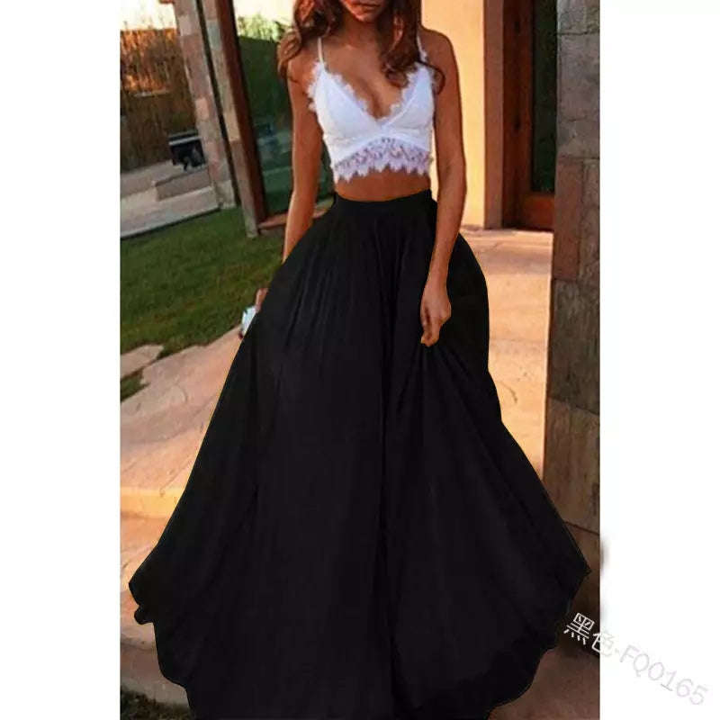 Chiffon Long Maxi Skirts - MAROON / 28