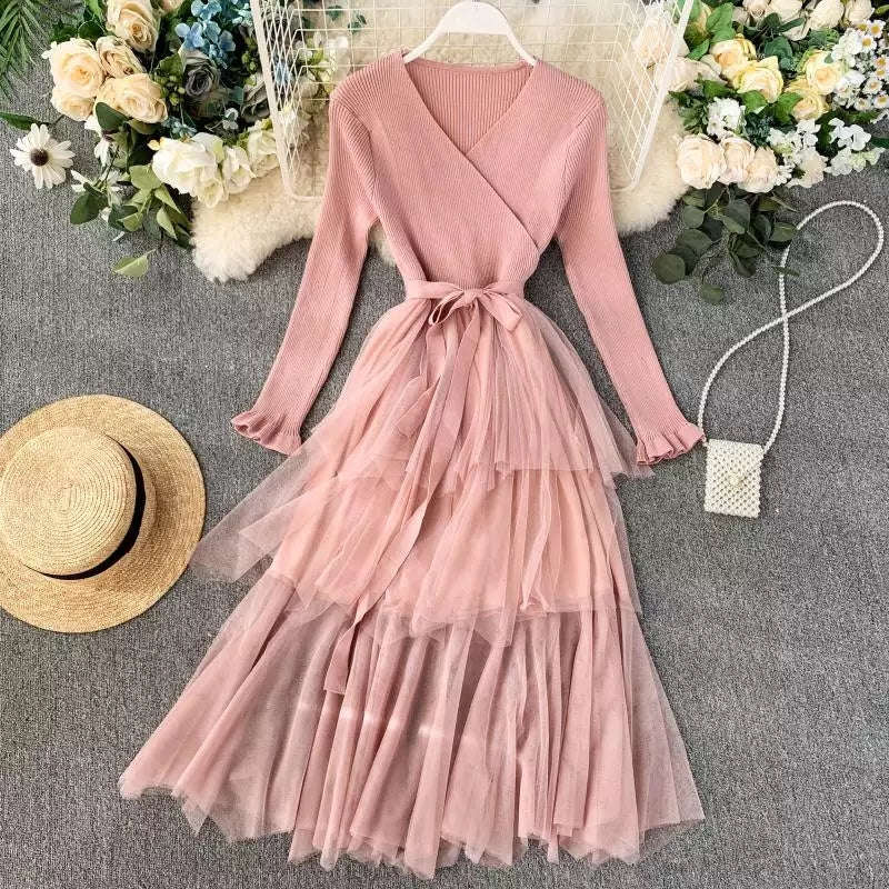 Knitted Tule Dress - BLUE / XXL