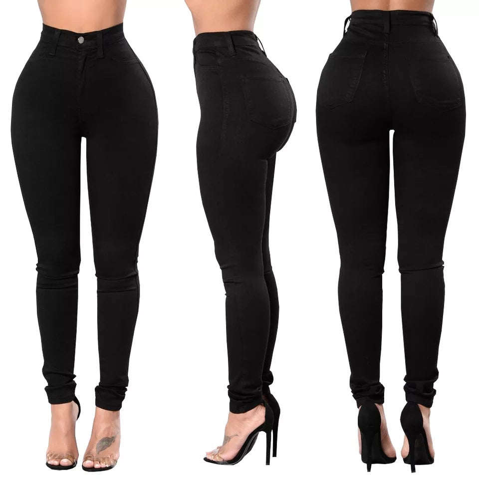 High Waisted Black skinny Jeans - BLACK / 30