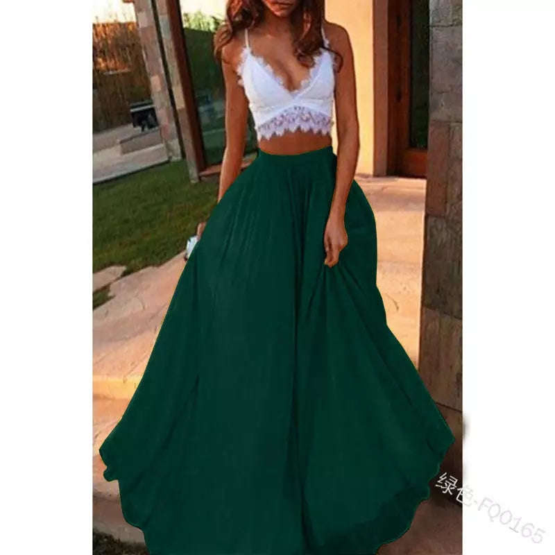 Chiffon Long Maxi Skirts - MAROON / 28