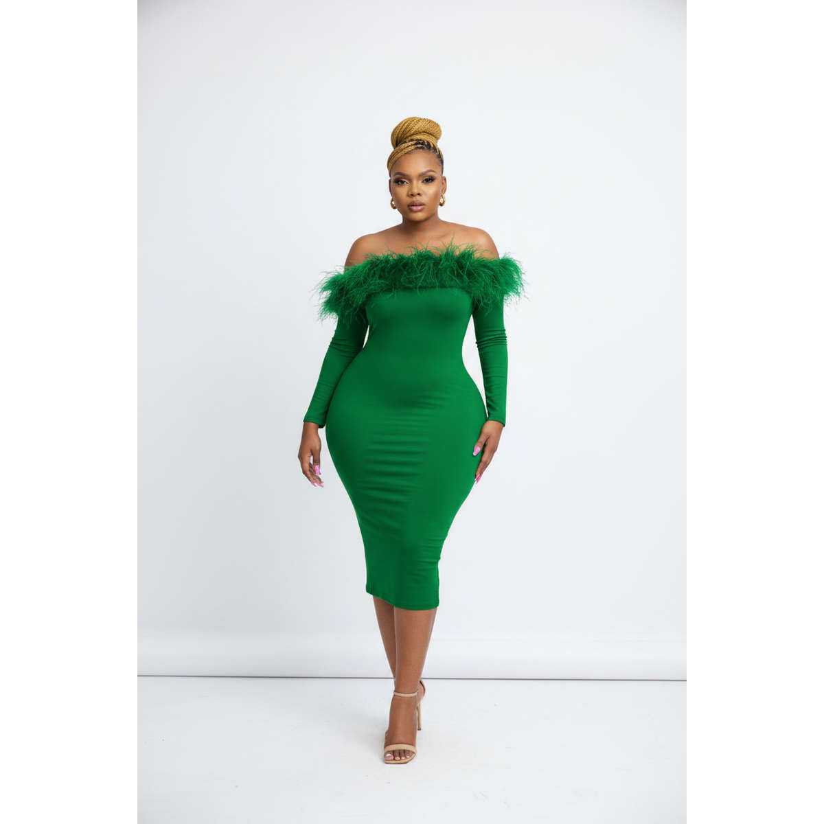 Bodycon Off Shoulder Feather Dress