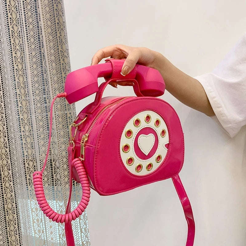 Funny Telephone Shaped Women Handbags - WHITE