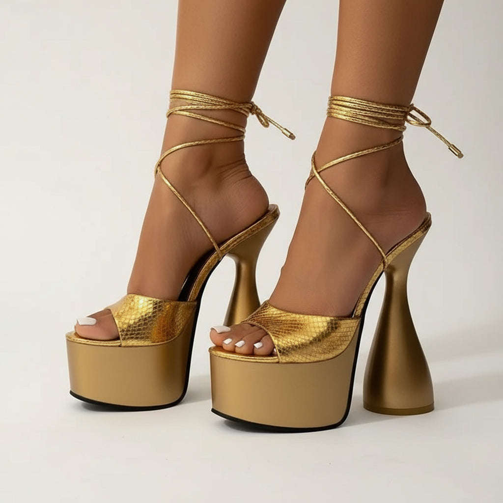 Thick Heel Platform Ankle Strap Shoes - SILVER / 5