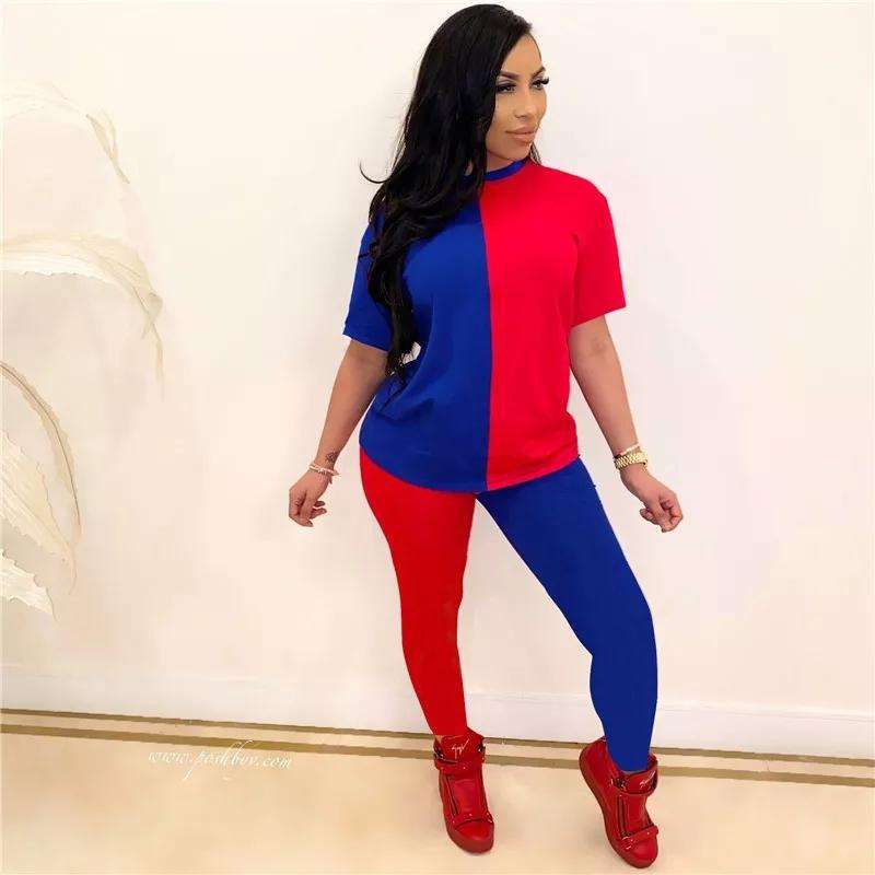 Patchwork Two Pieces Set - RED/BLUE / S