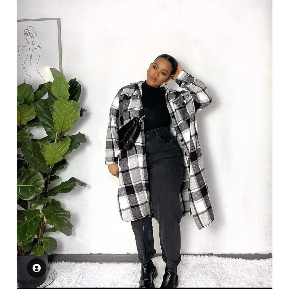 Plus Size Plaid Coat - GREEN / WHITE / M