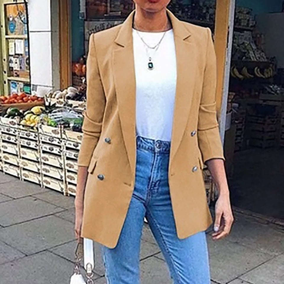 Double Breasted Blazer - MUSTARD / S