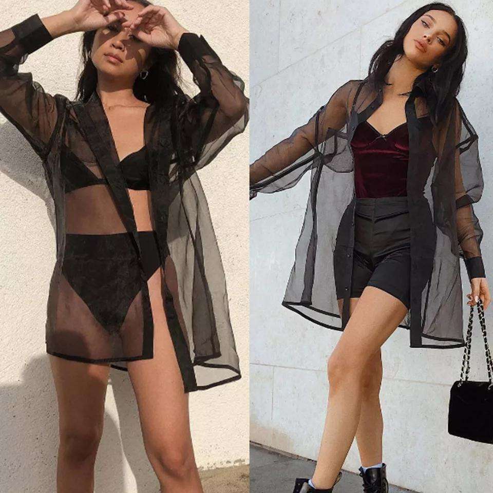 Mesh Cardigan Blouse Shirt - BAIGE / S