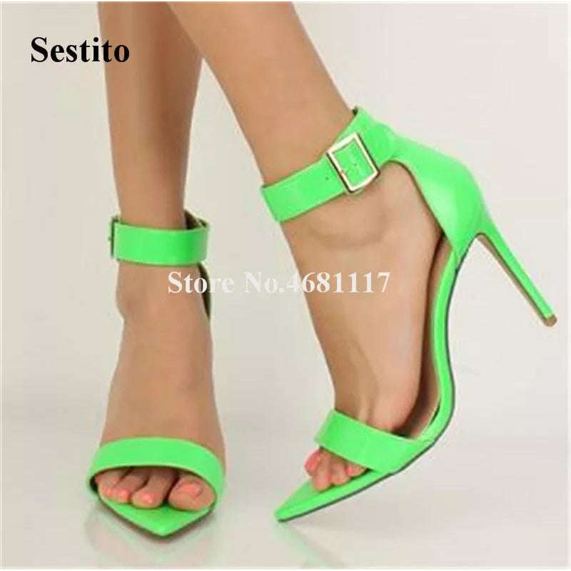 Open Toe Stiletto Pointed Heel Sandals - LIME / 3