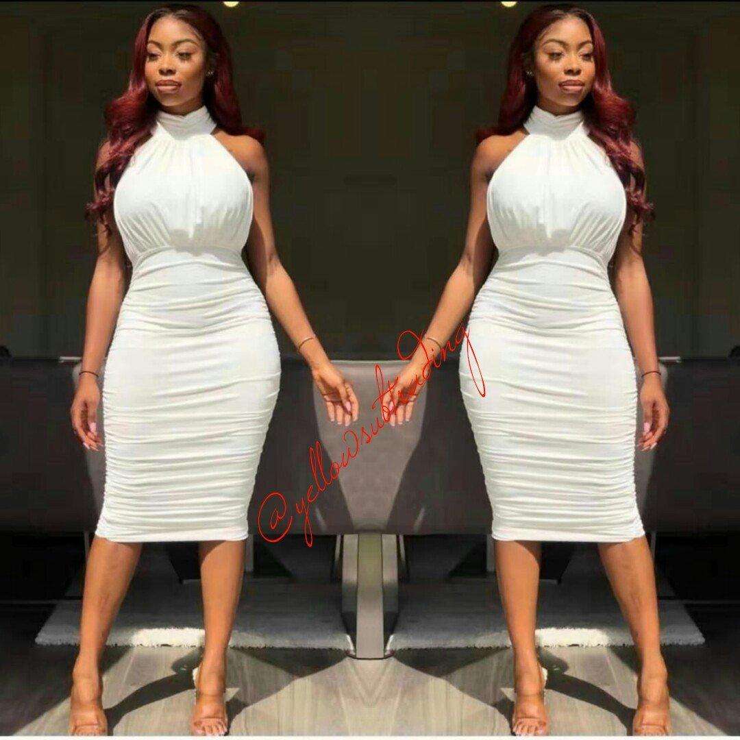 Open Back Mini Bodycon Dress - WHITE / L