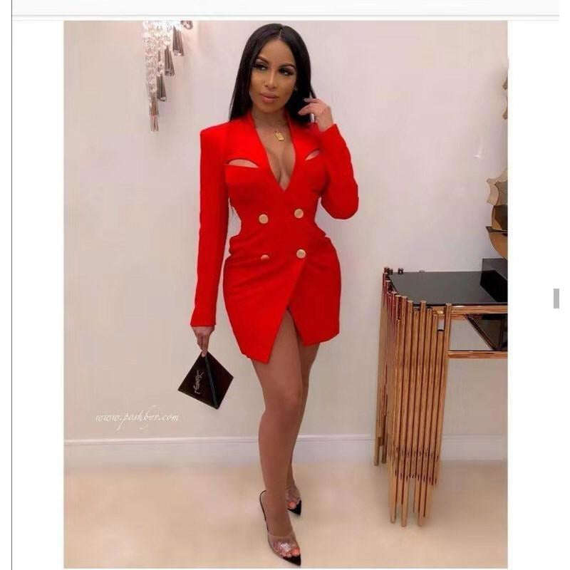 Double Breasted Long Blazer - WHITE / M