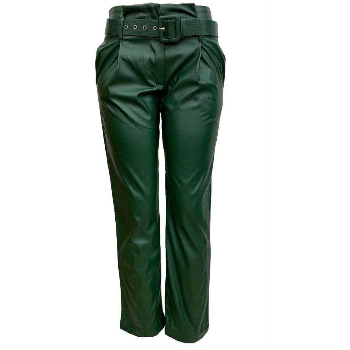 faux leather pants-high waist - BLACK / 34