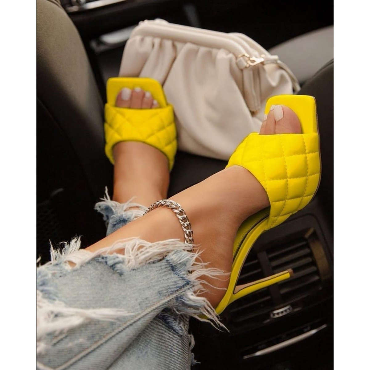 Sexy Square Toe High Heel - YELLOW / 3
