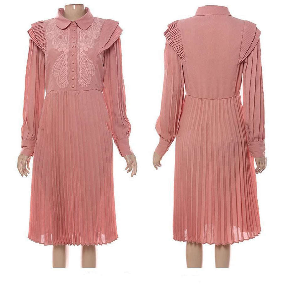 Emboidery Pleated Vintage Dress - XXL