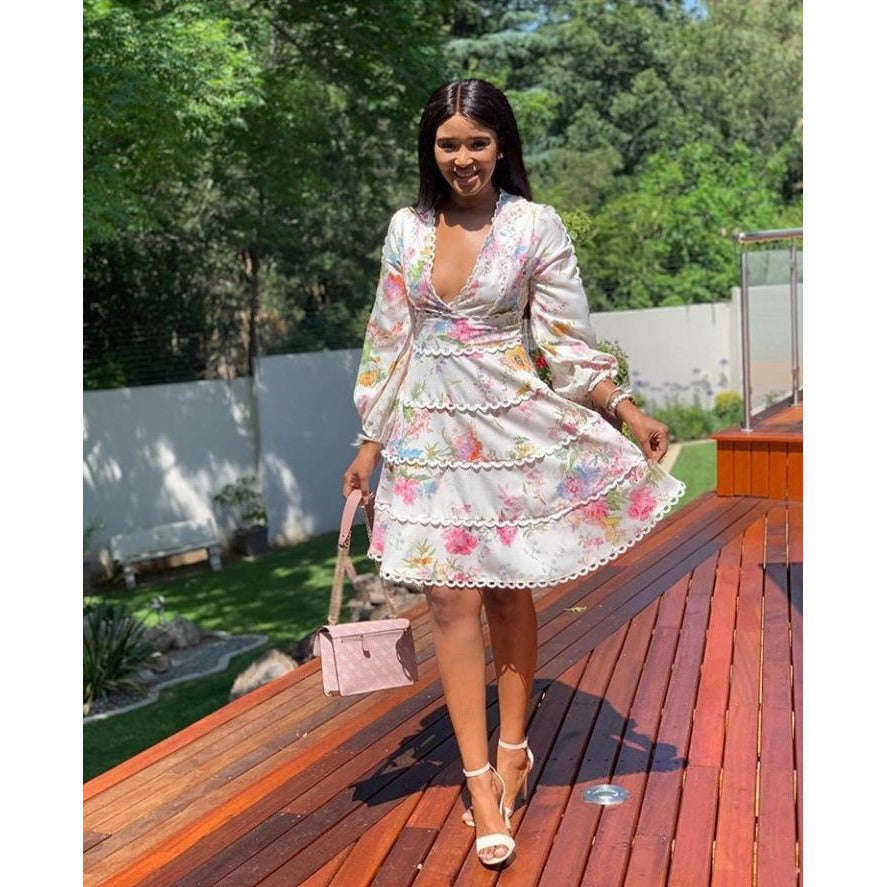 V-Neck Floral Dress - 38