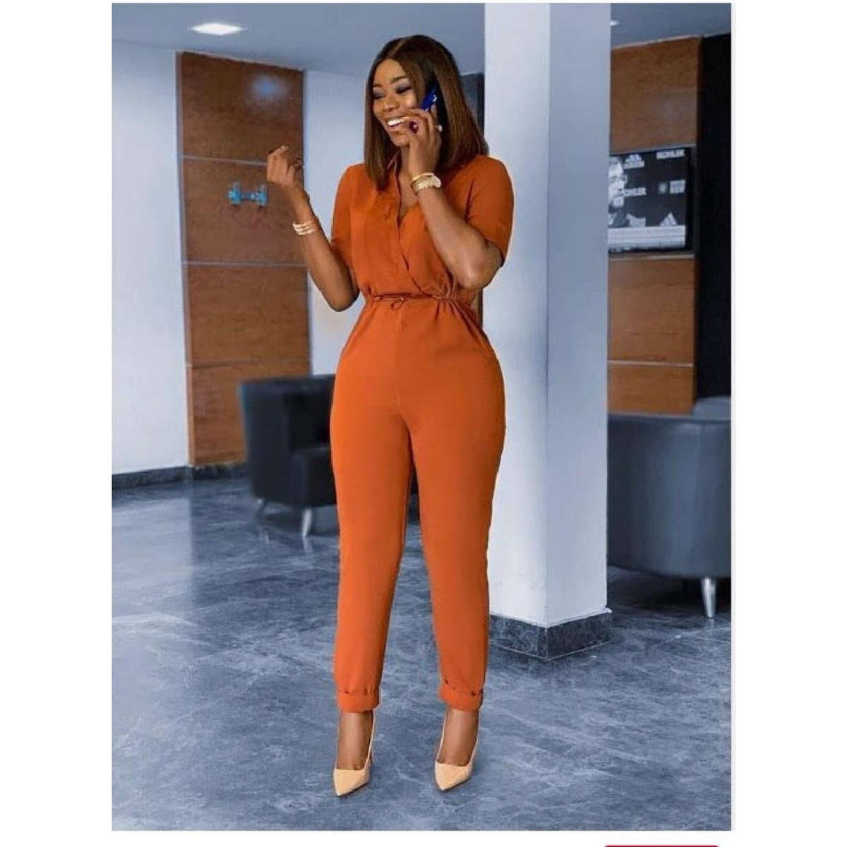 Deep V-Neck 3 Quarter Sleeve jumpsuits - BLACK / XXL