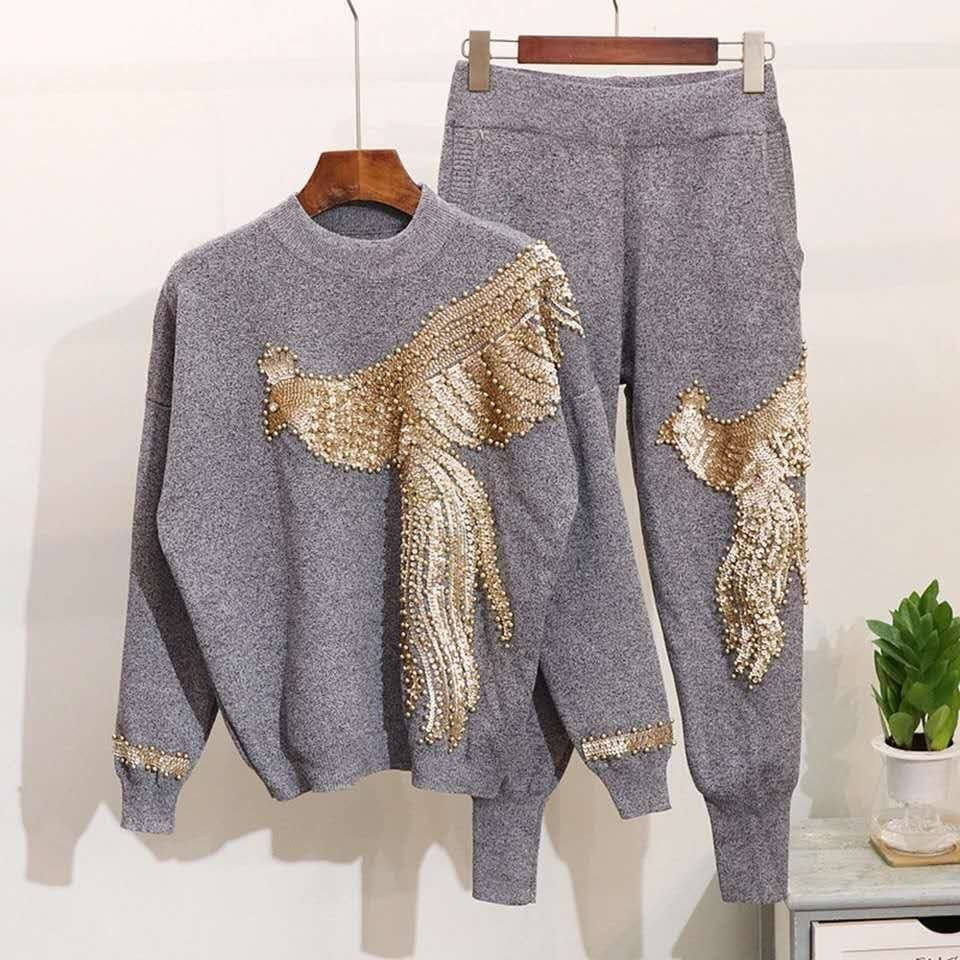 Knitted Tracksuit Set - GRAY / L/XL