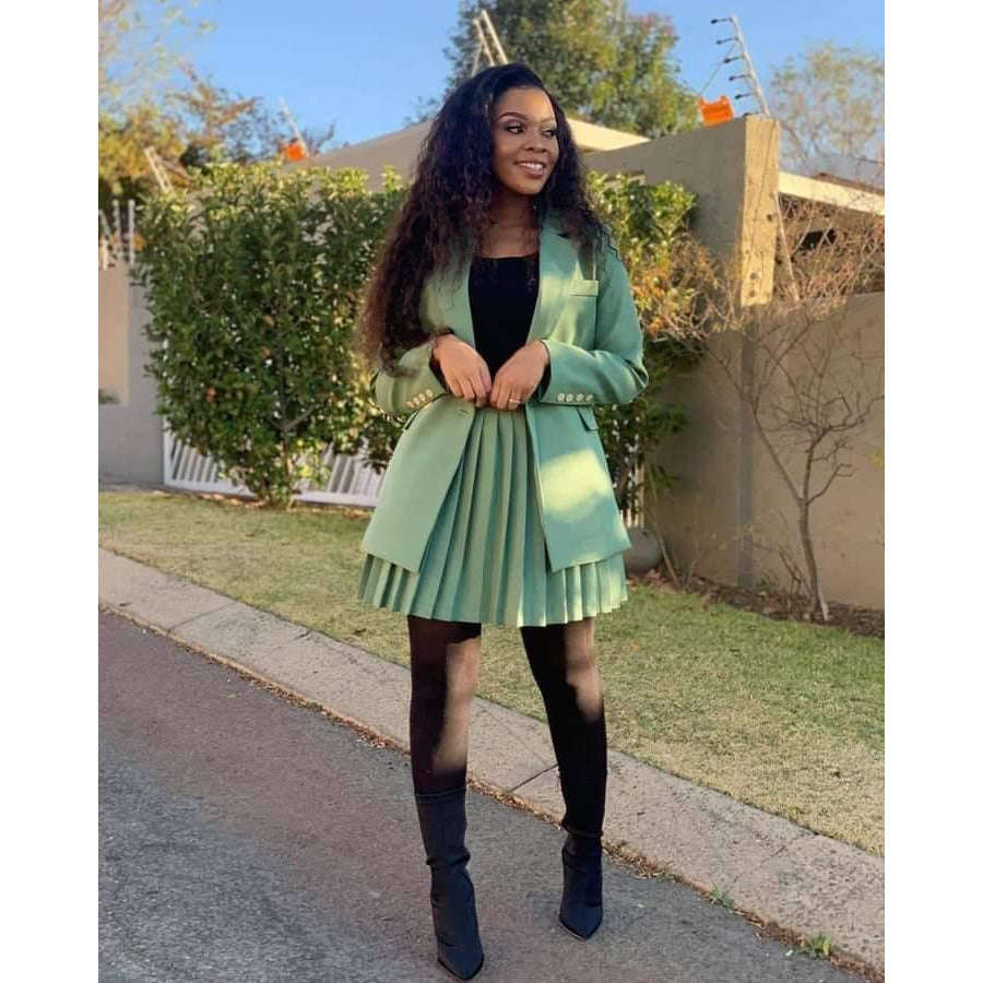 Formal office skirt and Blazer Suit - YELLOW / 3XL