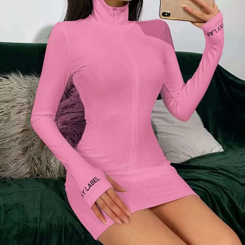 zipper bodycon sexy mini dress - BLACK / XL