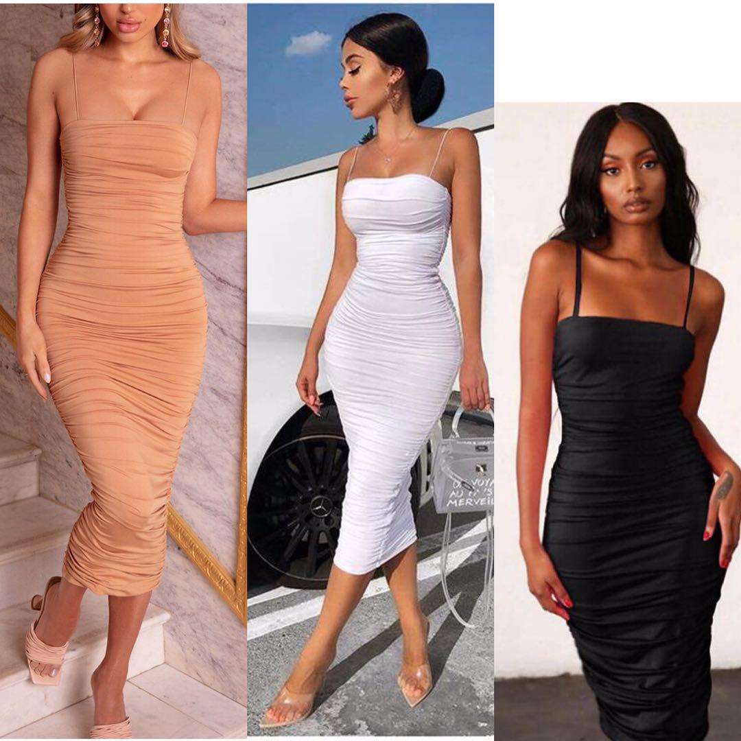 Spaghetti Strap Dress - WHITE / M