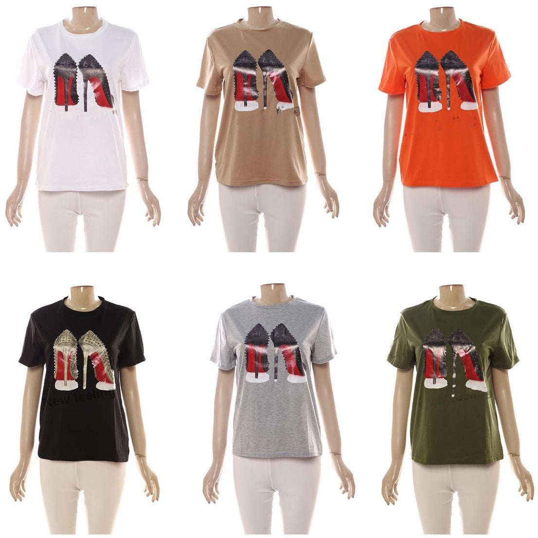 High Heels shoes print T-shirt - ORANGE / XS