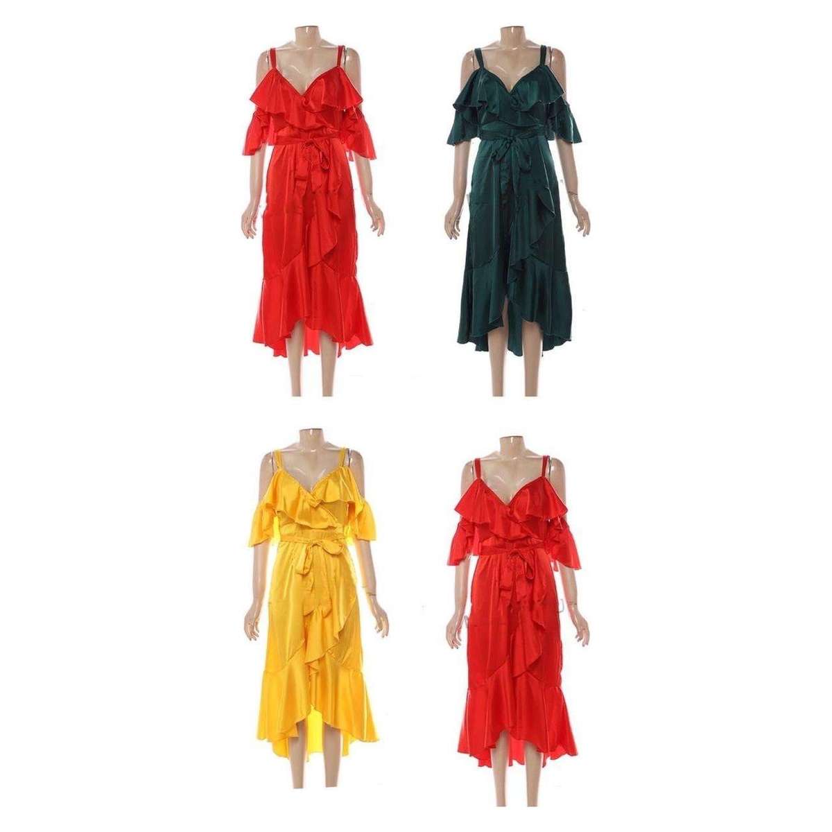 Satin V-Neck Sexy Dress - YELLOW / XS