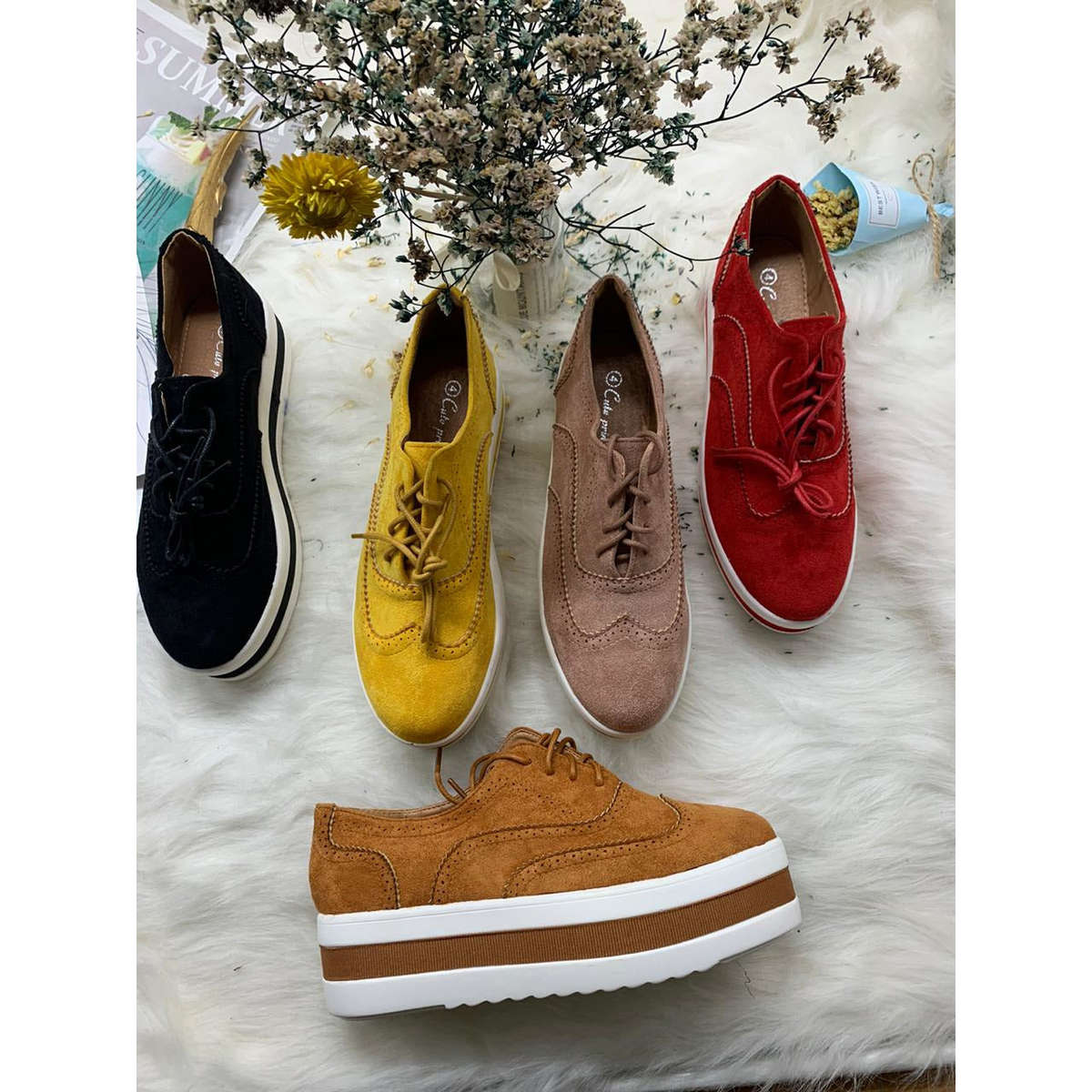 Suede Vintage Oxford Platform shoes - PINK / 7