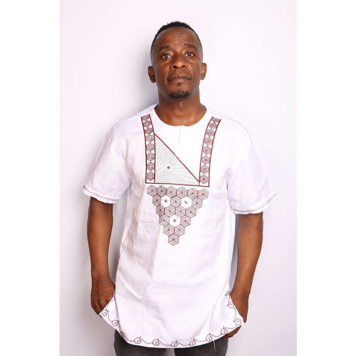 Mens African Vintage Embroidered T-Shirt - BLACK / 3XL