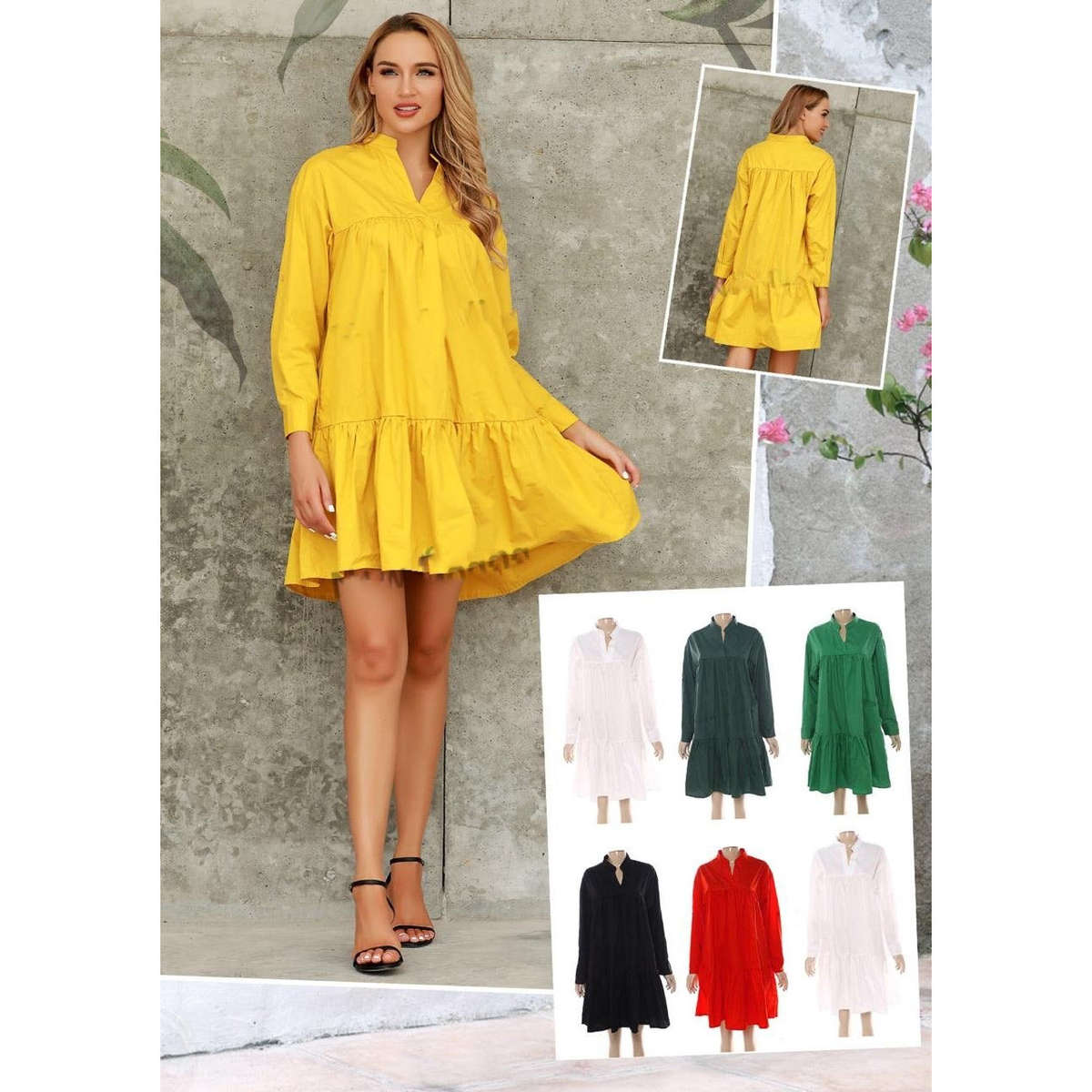 V-Neck Midi Bubble Dress - RED / L