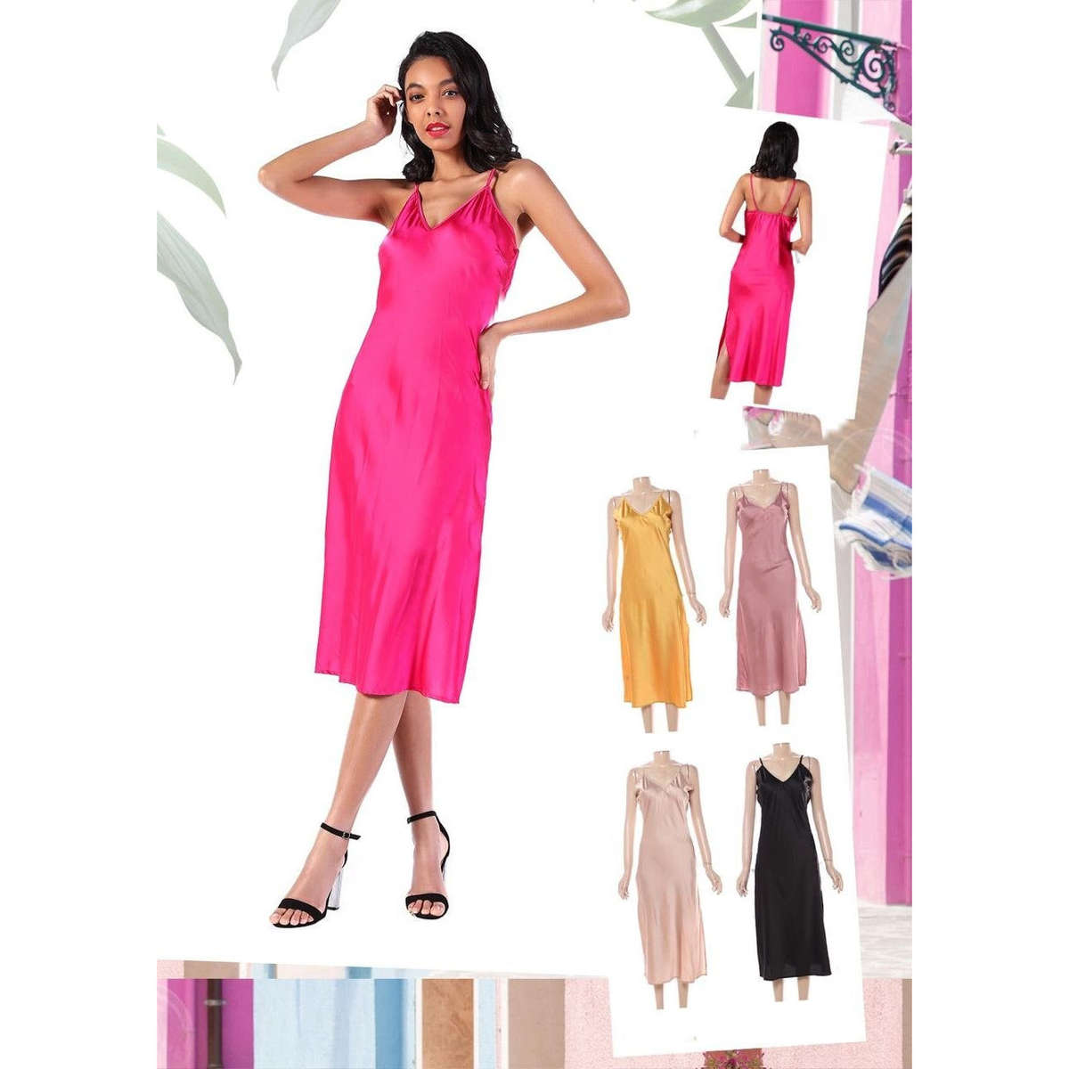 Bodycon Sleeveless Satin Dress - BLACK / M