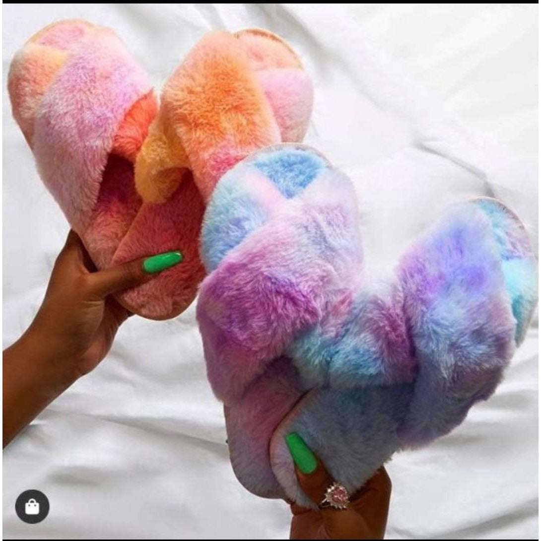 Colorful Plush Sandals Indoor Flipflop - 7/8