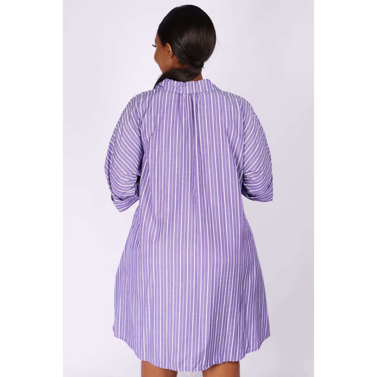 V-Neck Striped Bubble Shirt Dress - YELLOW / L