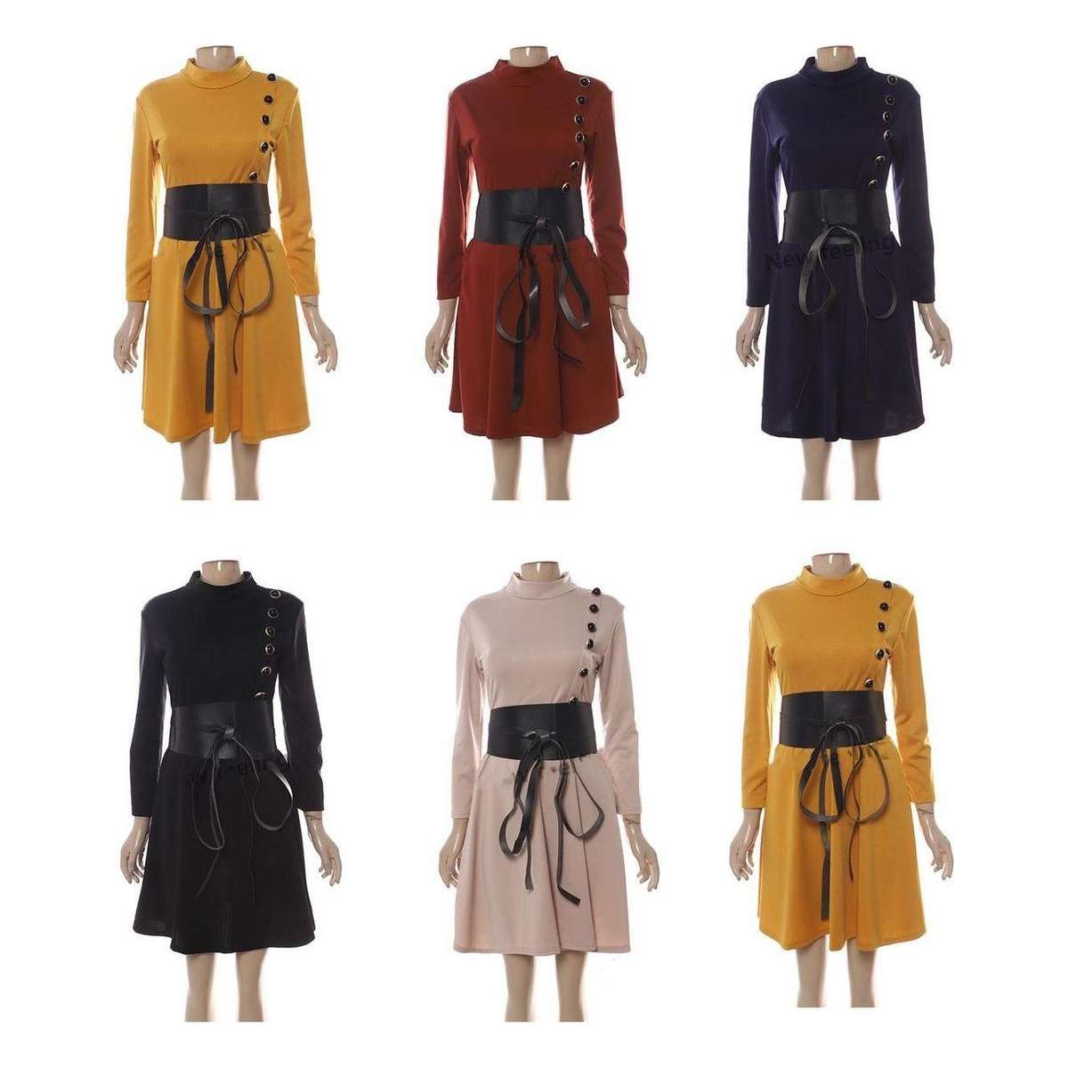 Butoon Detailed Vintage Dress - NAVY BLUE / M