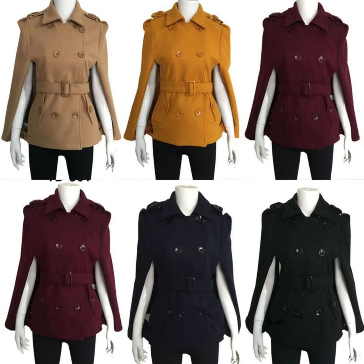 Winter Turn down Collar Belted Cape Coat - MAROON / 3XL