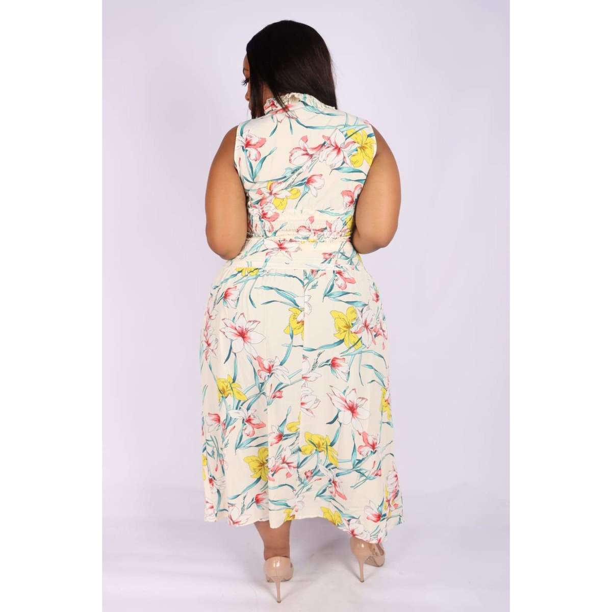 Sleeveless Floral Maxi Dress - WHITE / S/M