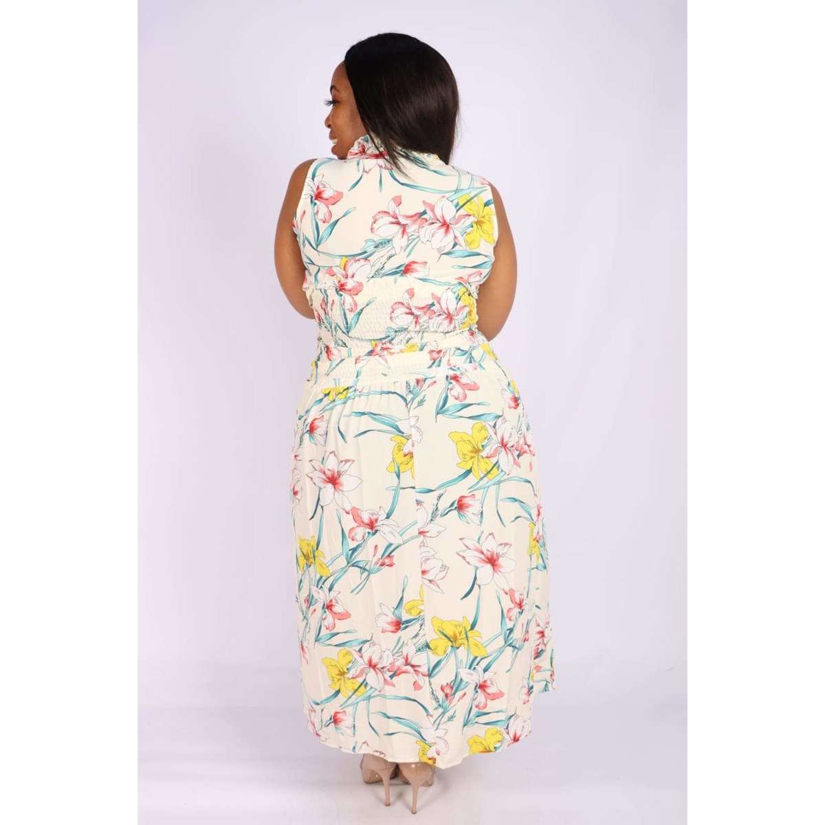 Sleeveless Floral Maxi Dress - ORANGE / L/XL